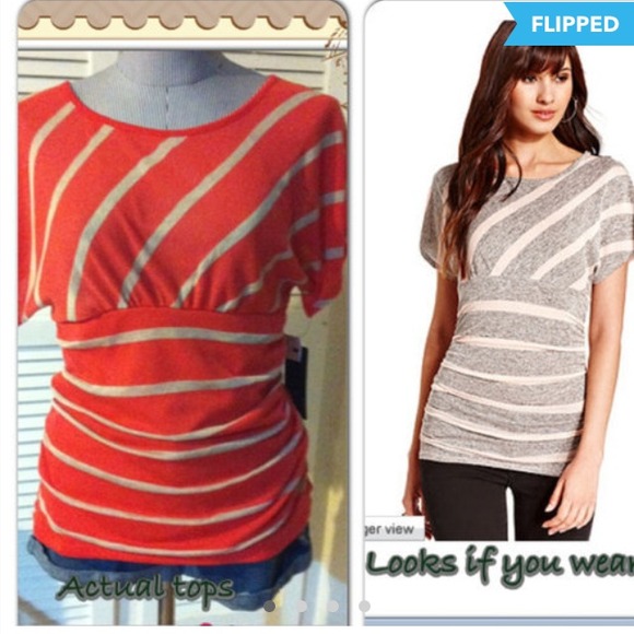 🚫SOLD🚫Top,short Sleeve Striped Ruched Lace-Back.