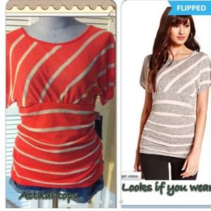 🚫SOLD🚫Top,short Sleeve Striped Ruched Lace-Back.