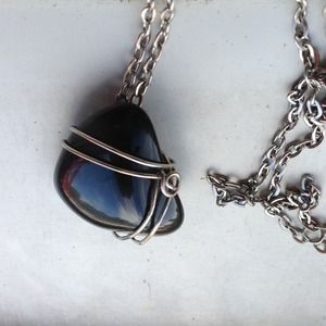 Wire Wrapped Natural Obsidian Necklace
