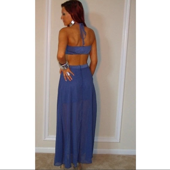Blue Maxi Dress with Side Cutouts - Picture 2 of 2