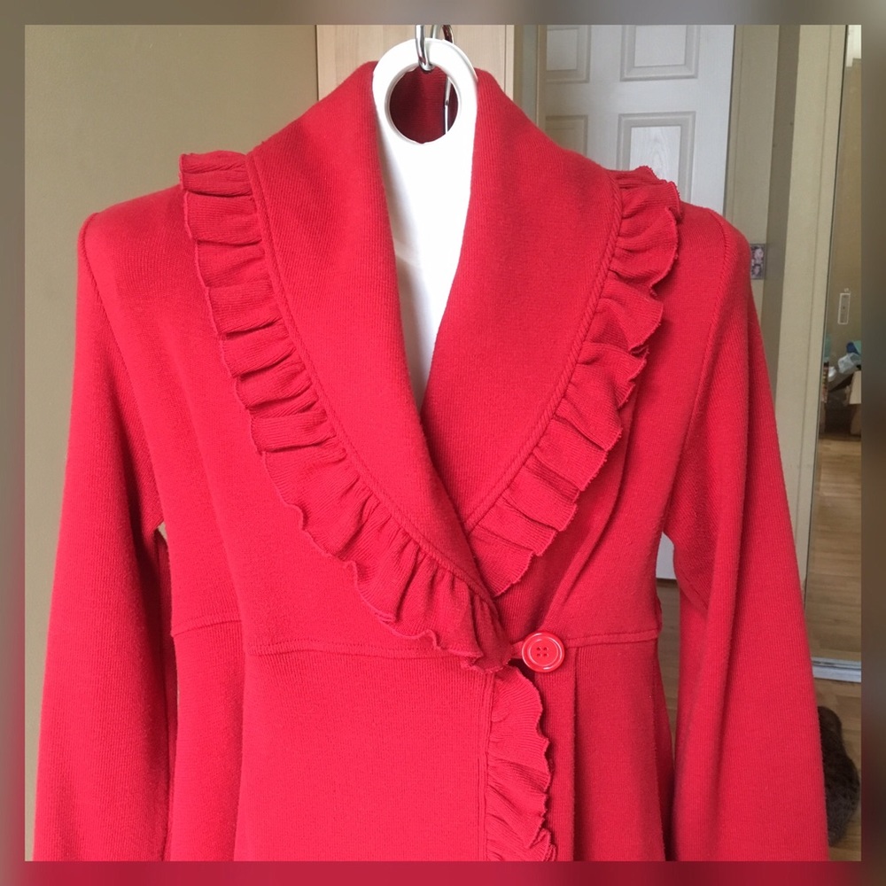 Red Sweater Coat! - Picture 2 of 6