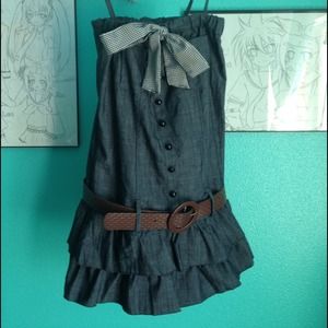 Denim bow belt top