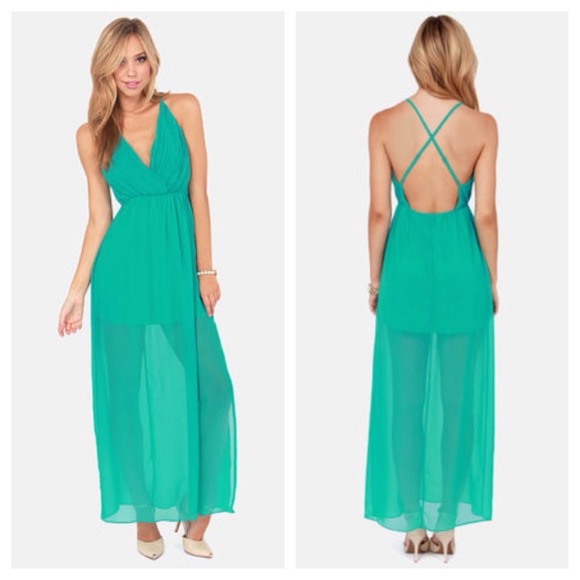 ❌❌❌LuLu's || Teal Cross-Back Maxi Dress - Picture 3 of 3