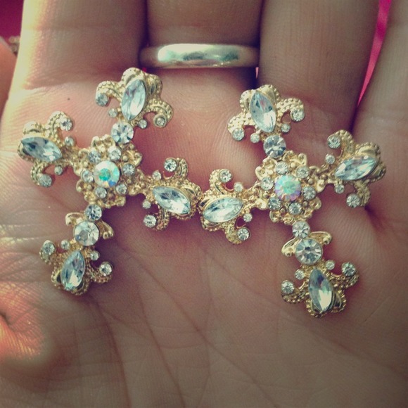 Gold cross earrings