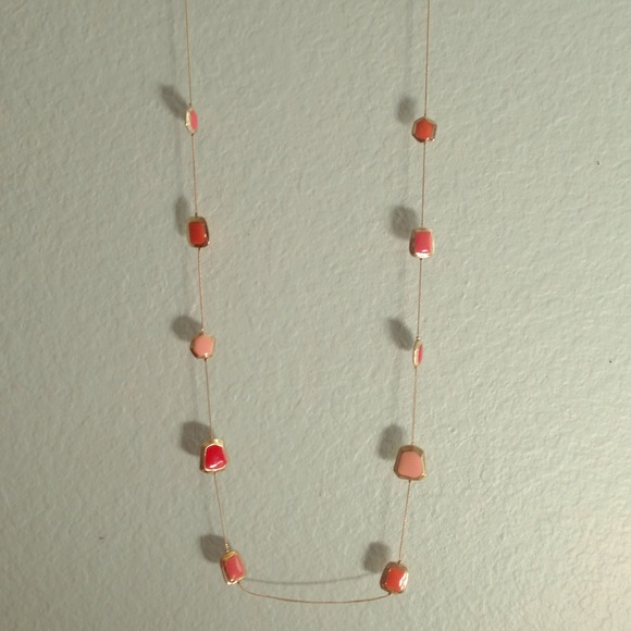 Long pink red orange and gold necklace