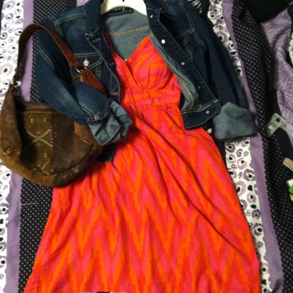 Orange, red, and pink Red Camel ikat pattern dress