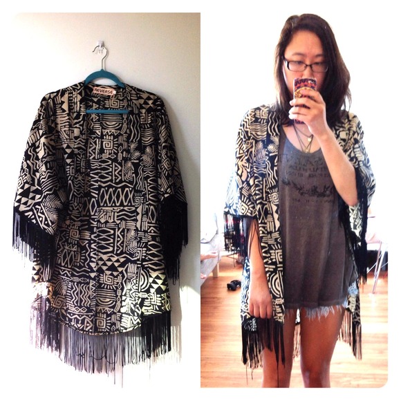 Tan and Black Fringe KIMONO