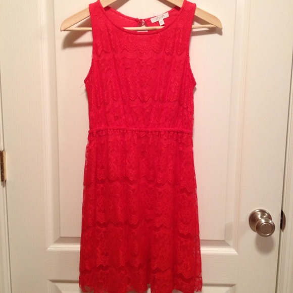 Red lace Delia's dress