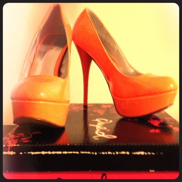 Size 7 Neon 80's Orange Stilettos by Qupid