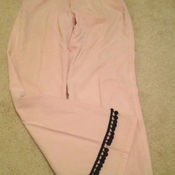 Pink small wale corduroy pants w black trim. - Picture 1 of 3