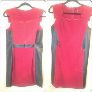 Red with leather accent party dress