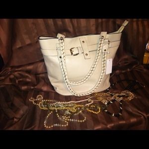 Beige n gold chain style handbag