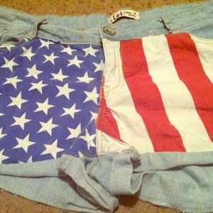 American flag blue jean shorts