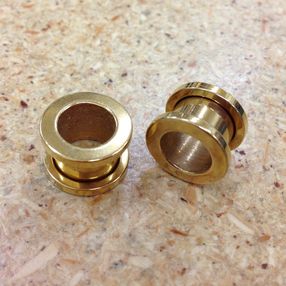 7/16 inch gold titanium screw back tunnels