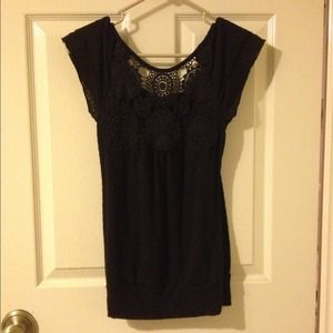 Black Blouse W/ Crochet Back