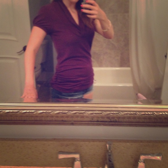 Purple bunched at the sides top