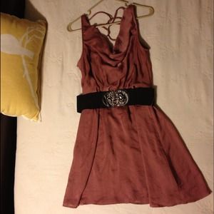 Maroon Dress with Black Rose Belt.