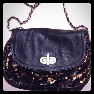 Black and gold sequined cross body with gold chain