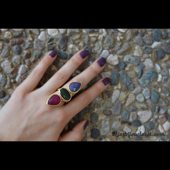 SOLD 24K Gold Plated Ring with Jade, Agate and Lap
