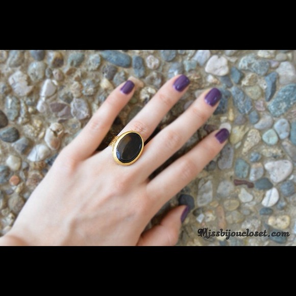 SOLD 24K Gold Plated Ring with Black Agate