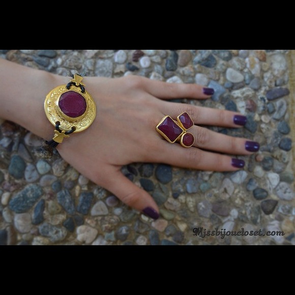 SOLD 24K Gold Plated Bracelet with Red Agate