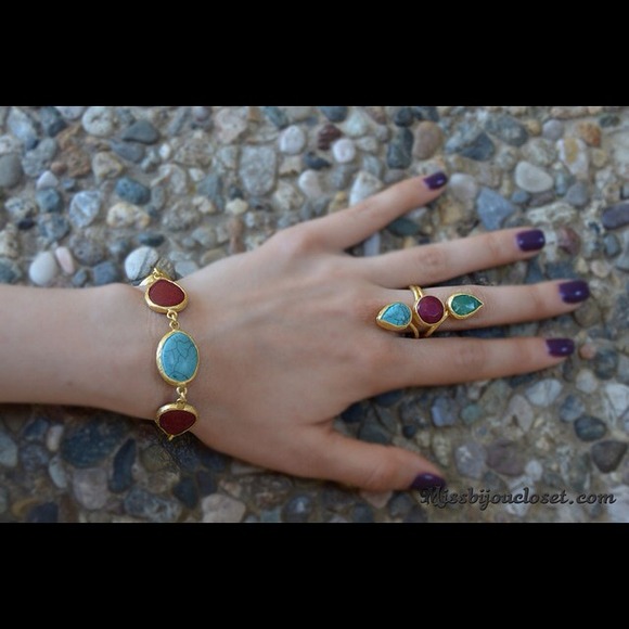 SOLD24K Gold Plated Bracelet with Turquoise and