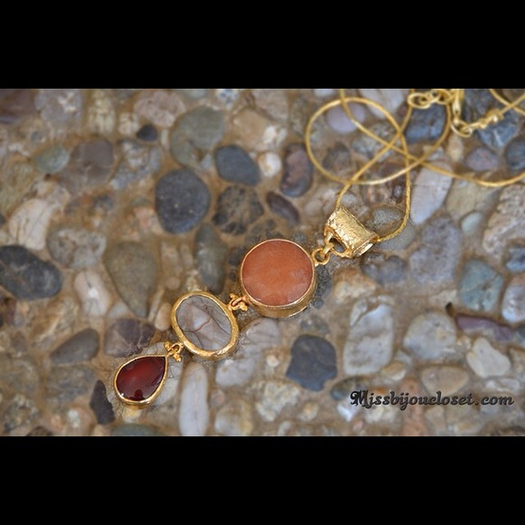 SOLD Necklace with Agate, Quartz and Coral