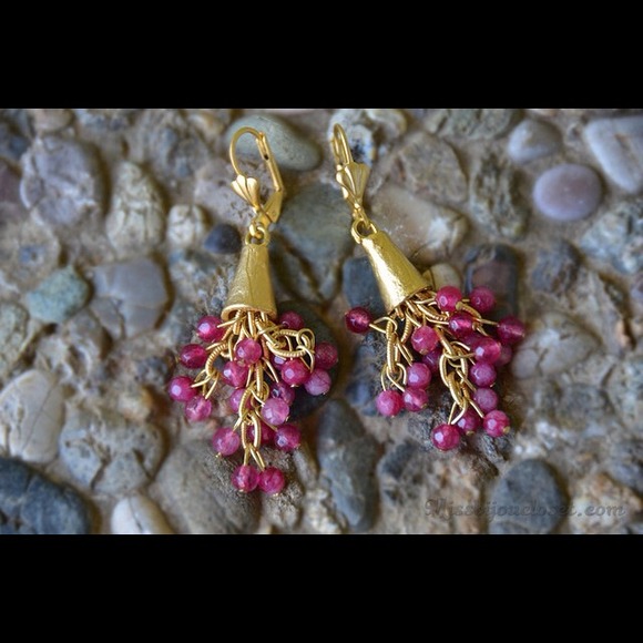 SOLD 24 K gold plated Earrings with Pink Agates