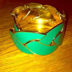Gold & Turquoise Green Stretchy Bracelet