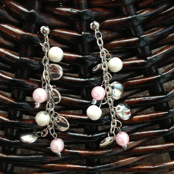 Pink & white dangle earrings