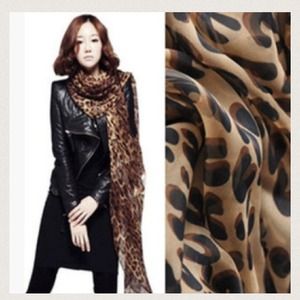 One long leopard chiffon silk scarf (136cm -175 cm