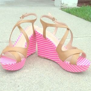 Pink striped Tommy Hilfiger wedges