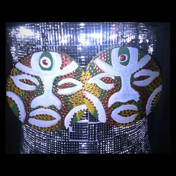 Hand painted indiginous mask earrings