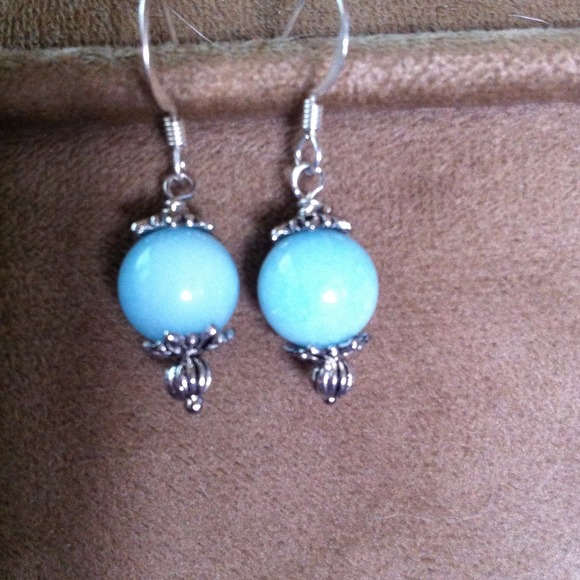 Natural Larimar gemstones ball earrings