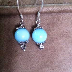 Natural Larimar gemstones ball earrings