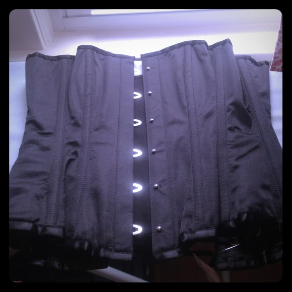 Legit black satin steel boned corset