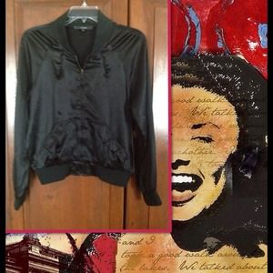 Silk, black baseball jacket