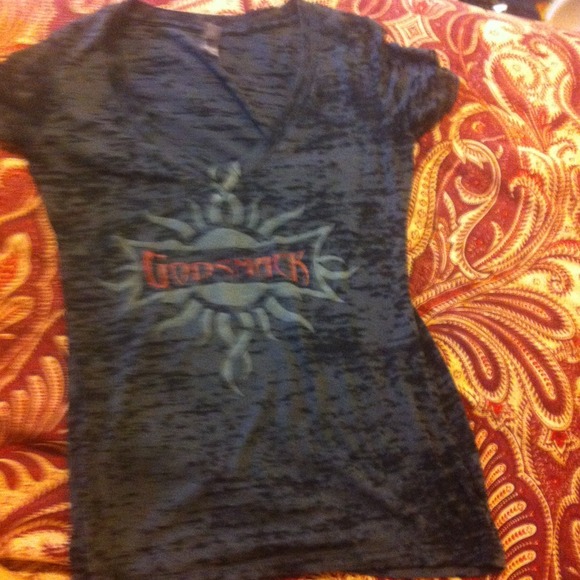 A " godsmack" low cut, v neck t-shirt.