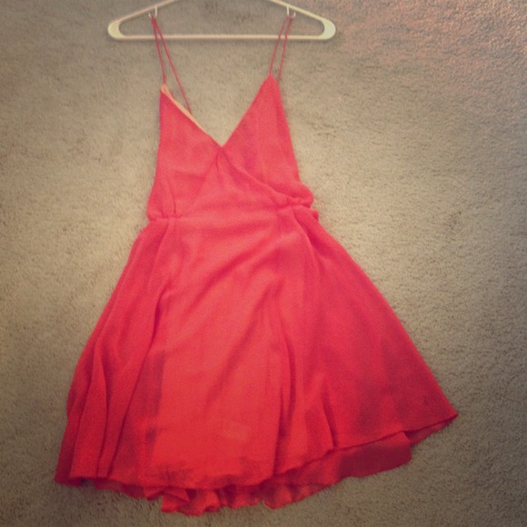Open back pink/coral chiffon cocktail dress