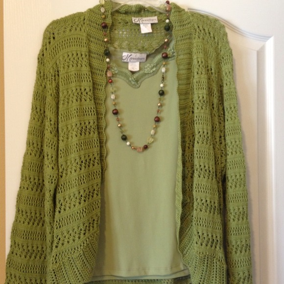 ❗Sold in bubdle❗x-2x green dressy tank & cardigan - Picture 1 of 3