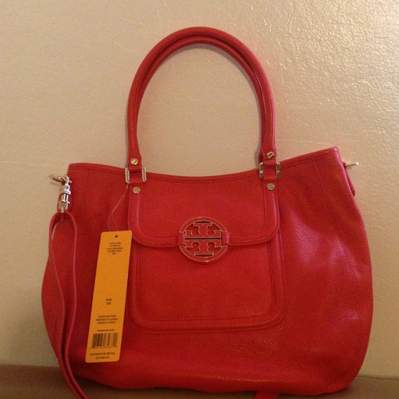Tory Burch- Amanda Classic Handle Hobo- Flame Red - Picture 2 of 4
