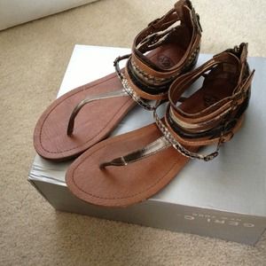 Tan multi-color sandals
