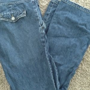 Denim trouser style pants.