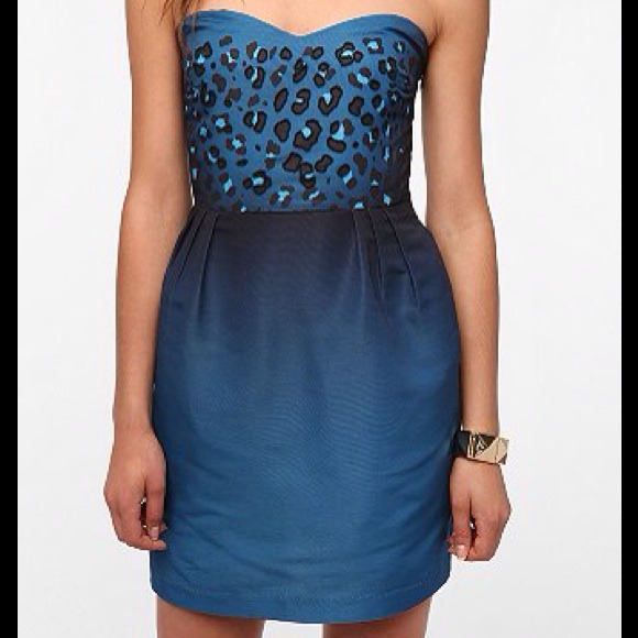 Blue and black beaded leopard dress