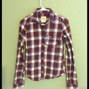 Hollister Burgundy Plaid Flannel Button Down NWT👌
