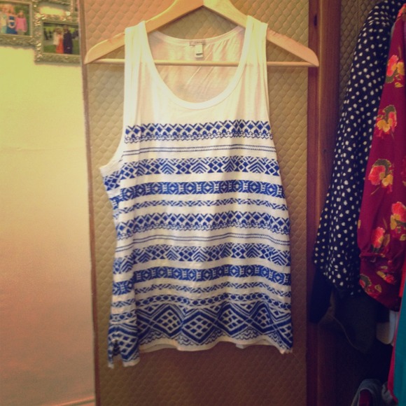 SOLD ikat embroidered tank top in royal blue