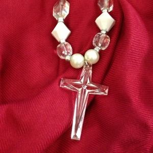 Cross Bead Necklace with pearl earrings