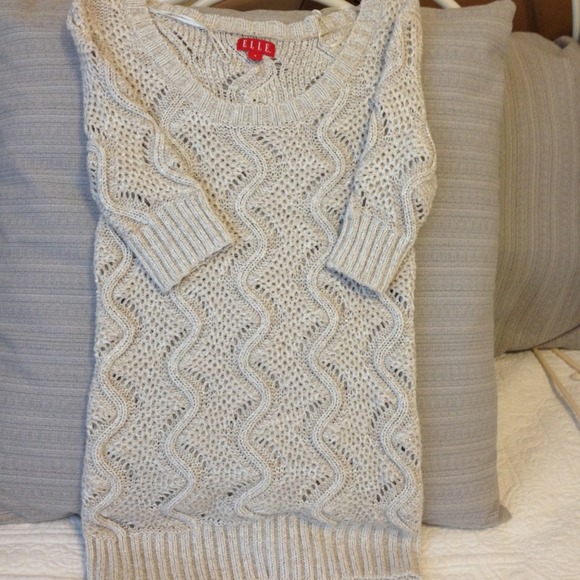 Elle Sparkly Grey/Taupe Crocheted Sweater Size S