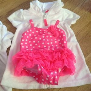 Sold!!!! 2 bath suits and coverups 0-3 months