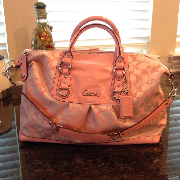 Coach Pink Signature Large Sateen Satchel